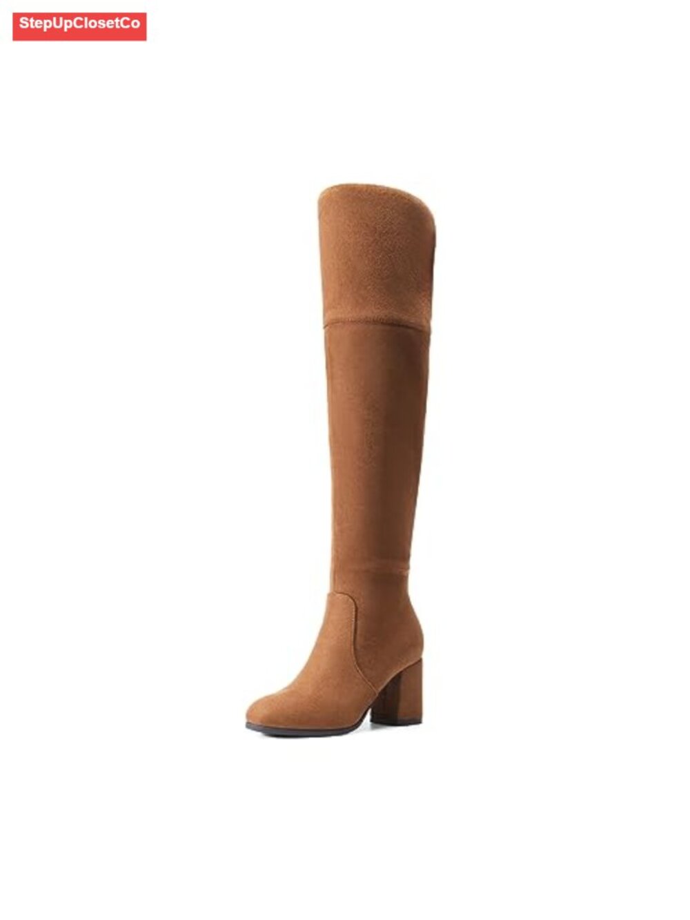 Women's Knee High Block Heel Boots Stretch Faux Suede Pull-On